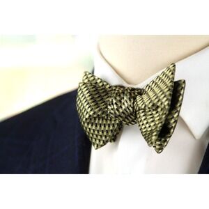 Men's Self-tied Bow Tie 100%Silk Gold Black Micro‎ Ornament S734BC